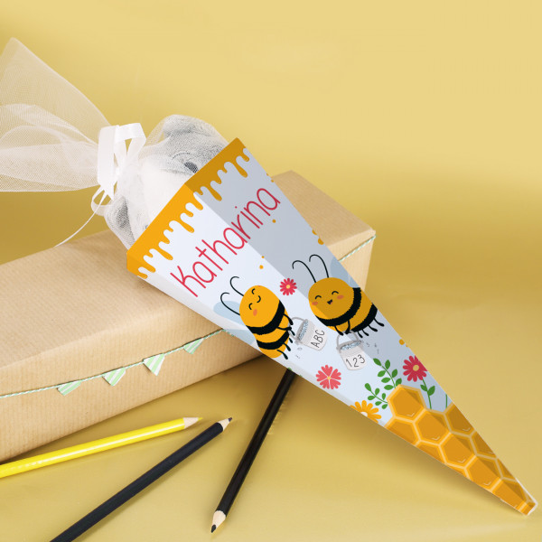 Kleine Bienchen Zuckertüte für Geschwister mit Name personalisiert