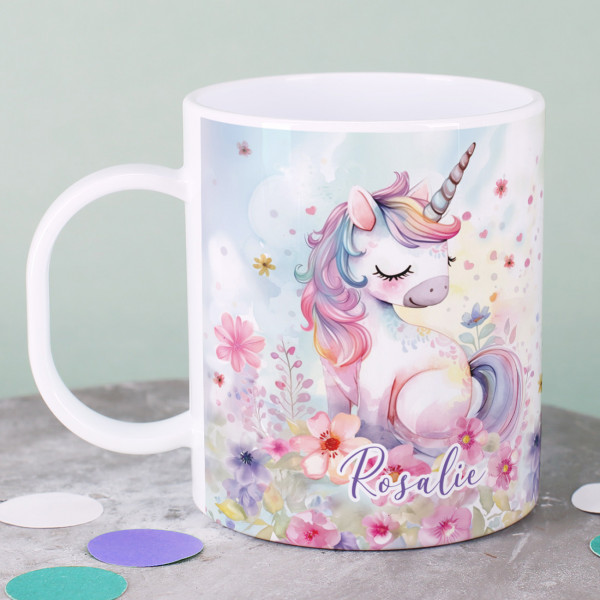 Kunststofftasse mit Einhorn-Motiv & Name bedruckt