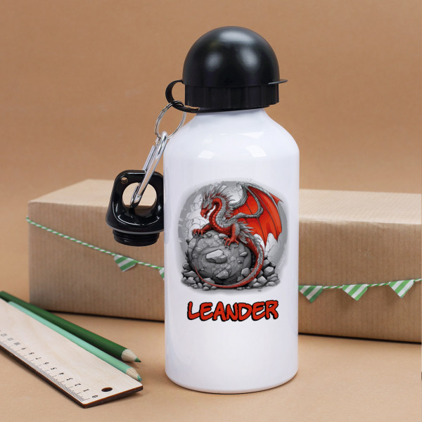 Trinkflasche mit Drachen-Motiv & Name personalisiert