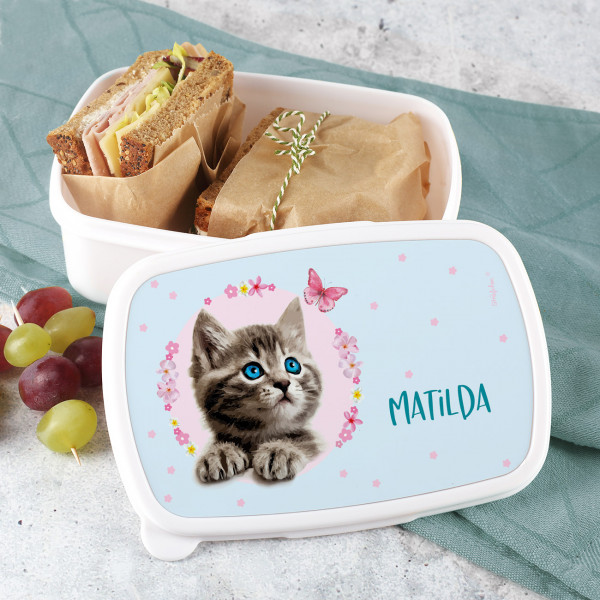 Brotdose mit Baby-Katze und Ihrem Wunschnamen bedruckt