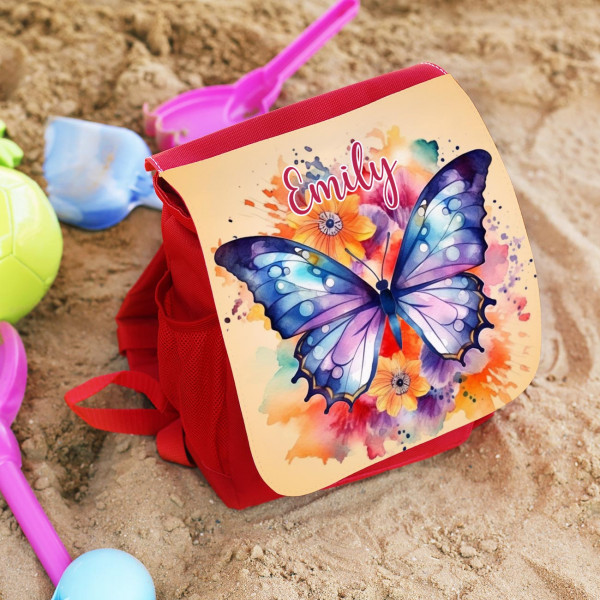 Rucksack mit Schmetterling und Name bedruckt